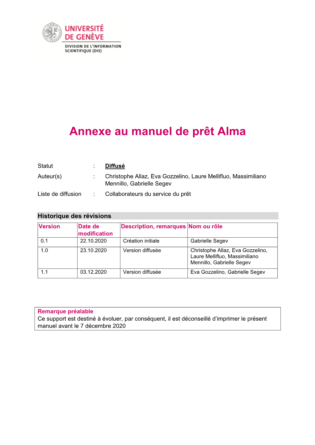 Annexe Au Manuel De Prêt Alma