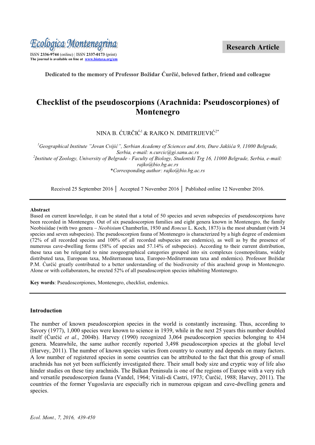 Research Article ISSN 2336-9744 (Online) | ISSN 2337-0173 (Print) the Journal Is Available on Line At