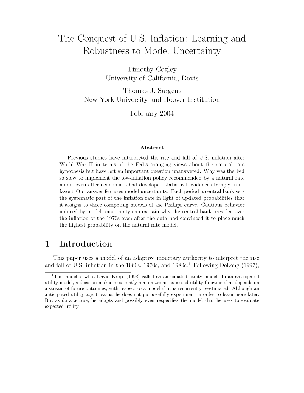 The Conquest of U.S. Inflation: Learning and Robustness to Model Uncertainty