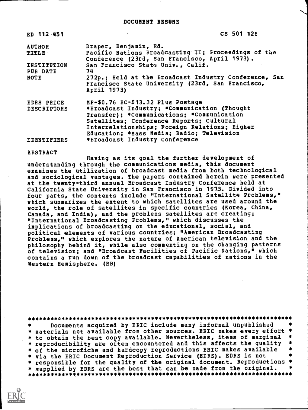 Document Resume Ed 112 451 Cs 501 128 Author