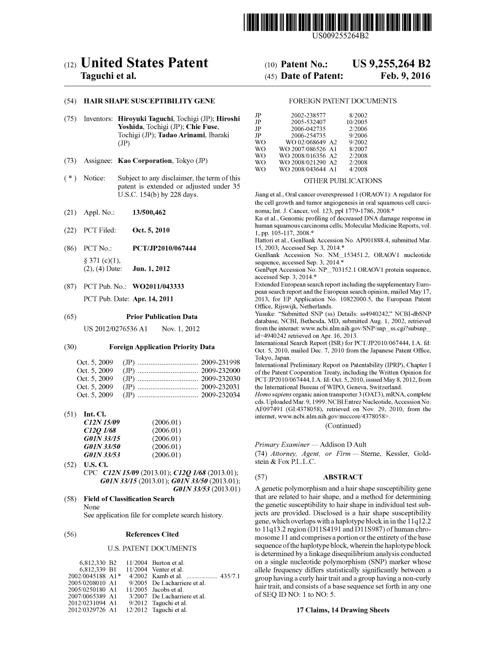 (12) United States Patent (10) Patent No.: US 9.255.264 B2 Taguchi Et Al