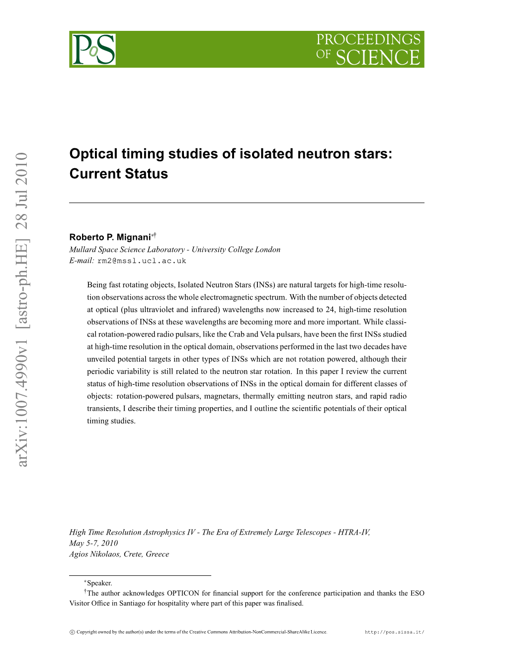 Optical Timing Studies of Isolated Neutron Stars: Current Status