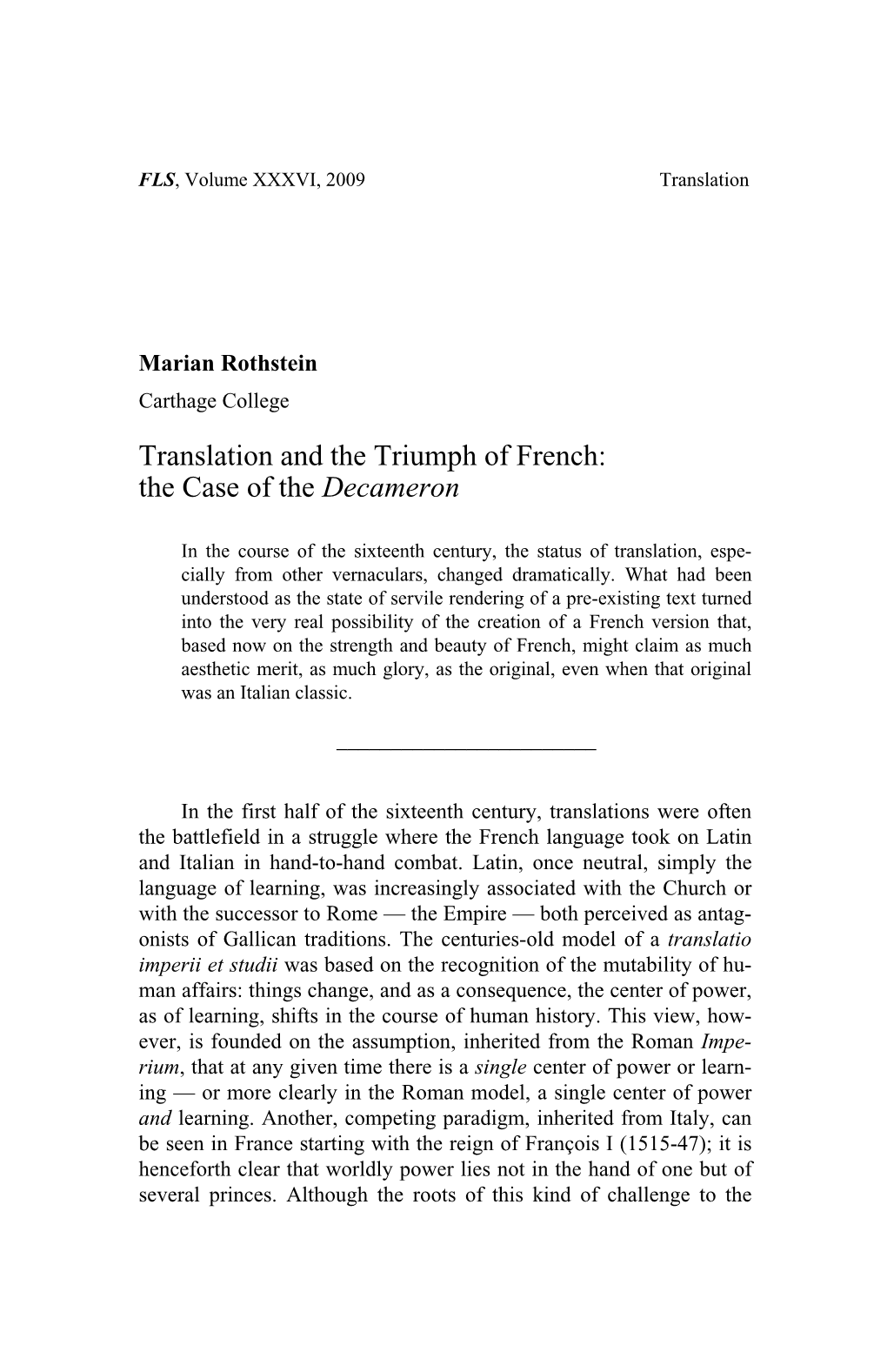 Translation and the Triumph of French: the Case of the Decameron