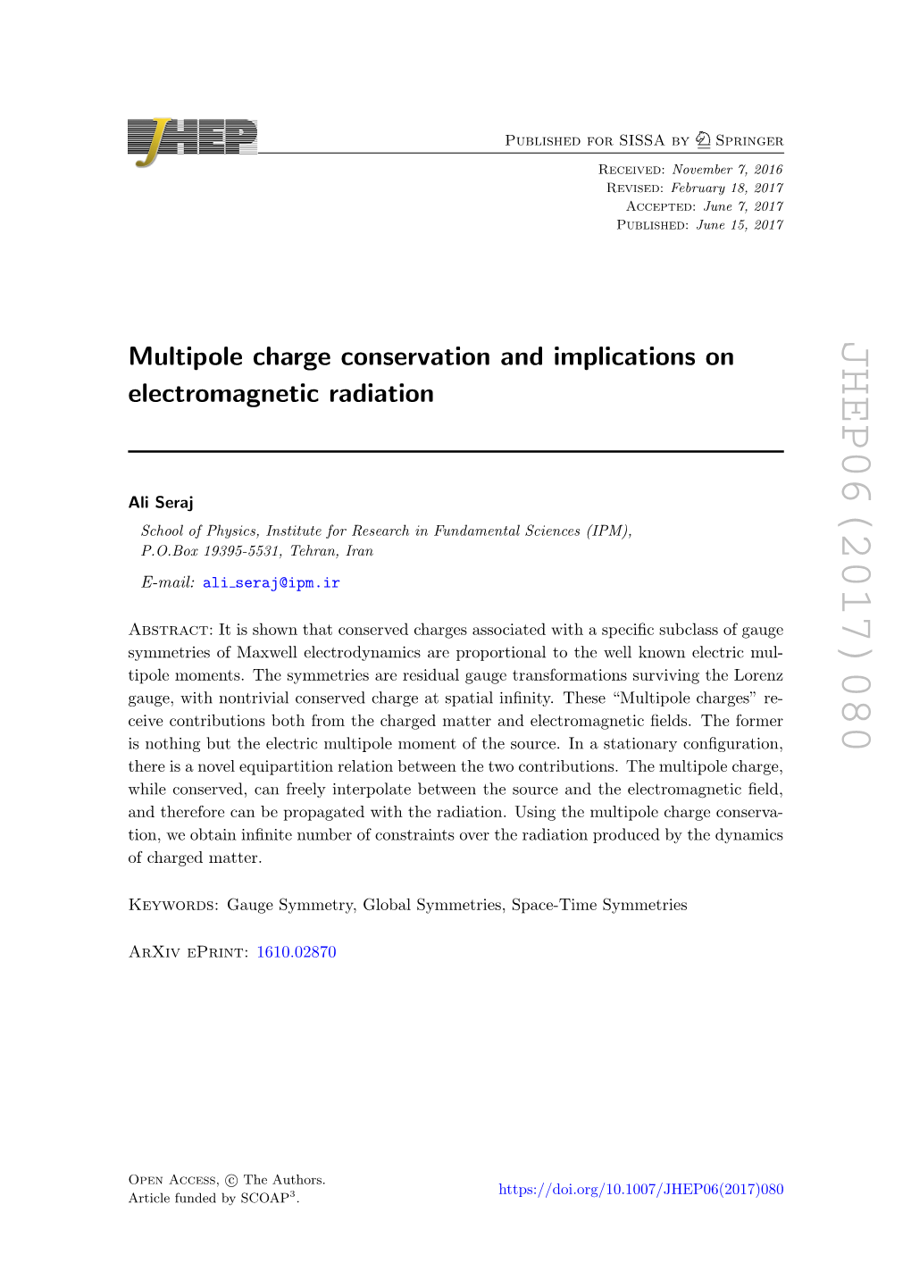 Multipole Charge Conservation and Implications on Electromagnetic Radiation