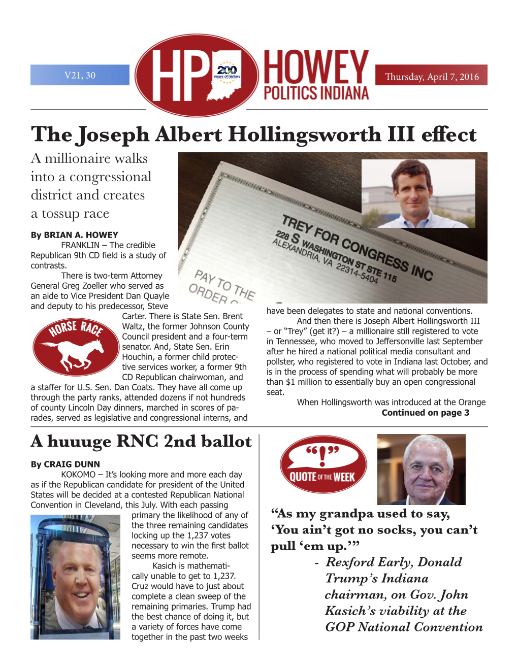 The Joseph Albert Hollingsworth III Effect a Millionaire Walks Into a Congressional District and Creates a Tossup Race by BRIAN A