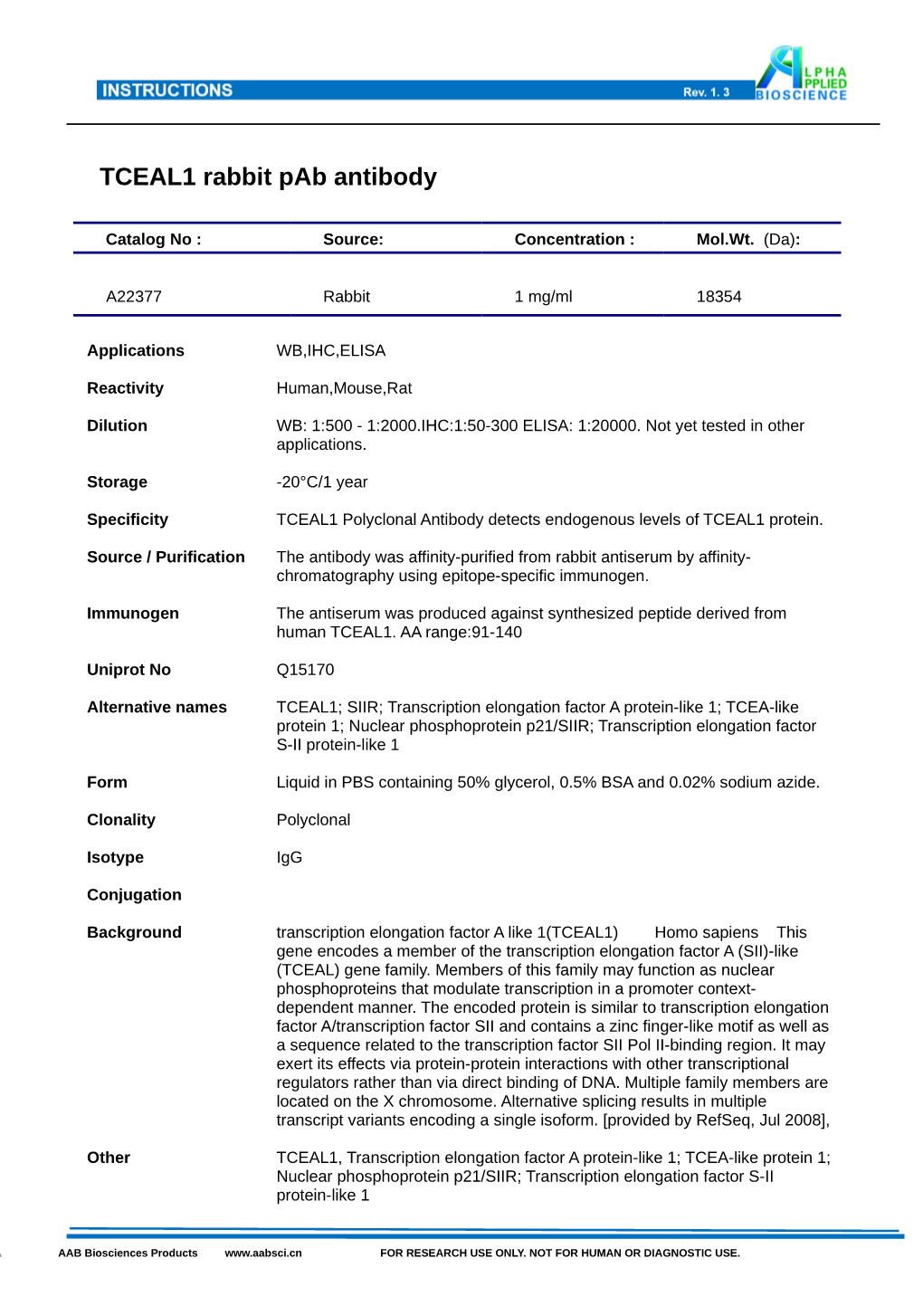 TCEAL1 Rabbit Pab Antibody