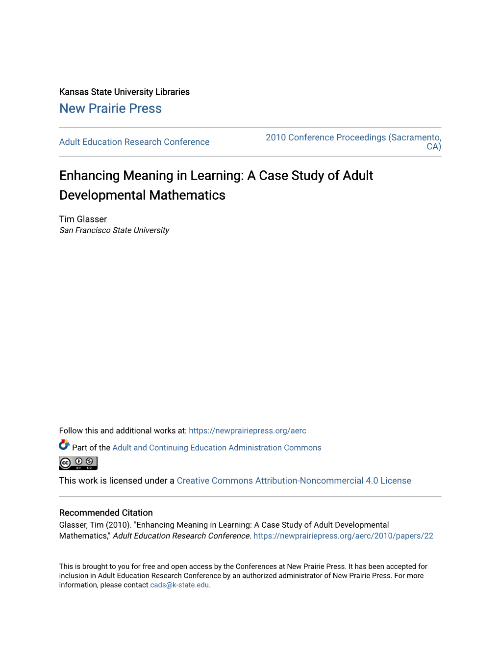 Enhancing Meaning in Learning: a Case Study of Adult Developmental Mathematics