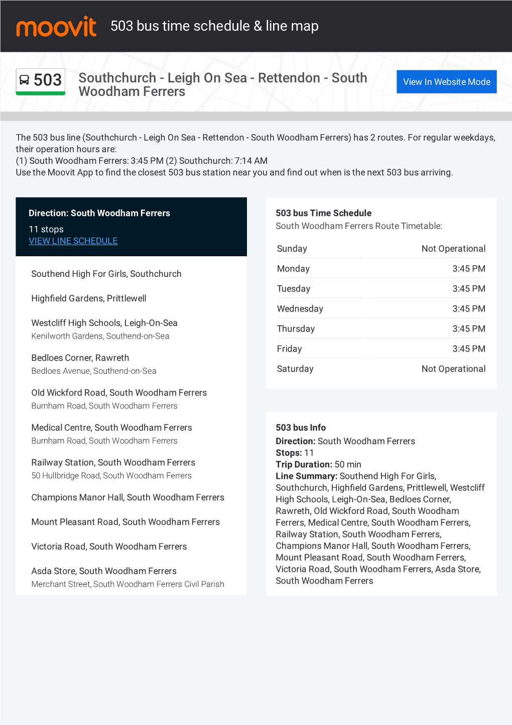 503 Bus Time Schedule & Line Route