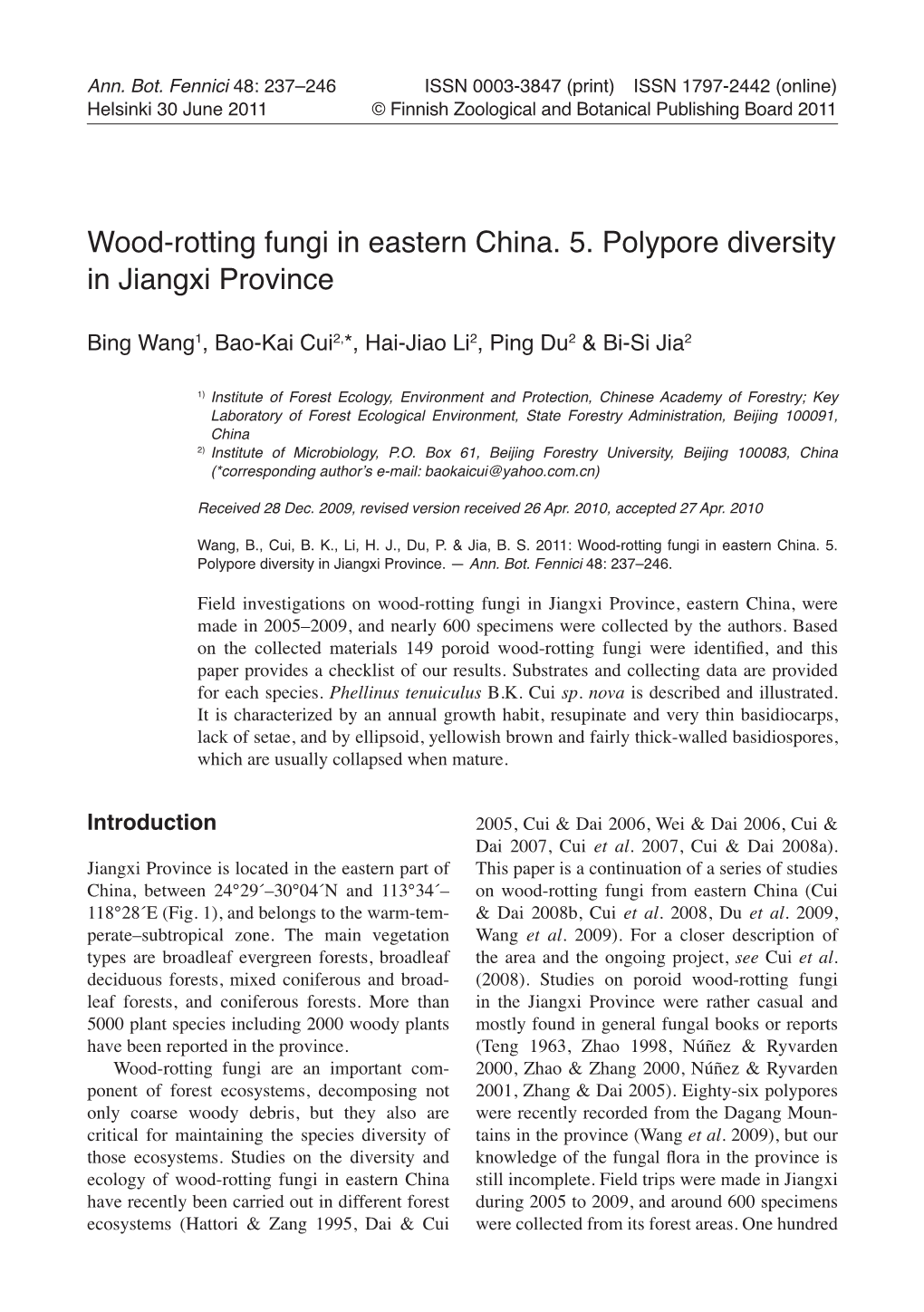 Wood-Rotting Fungi in Eastern China. 5. Polypore Diversity in Jiangxi Province