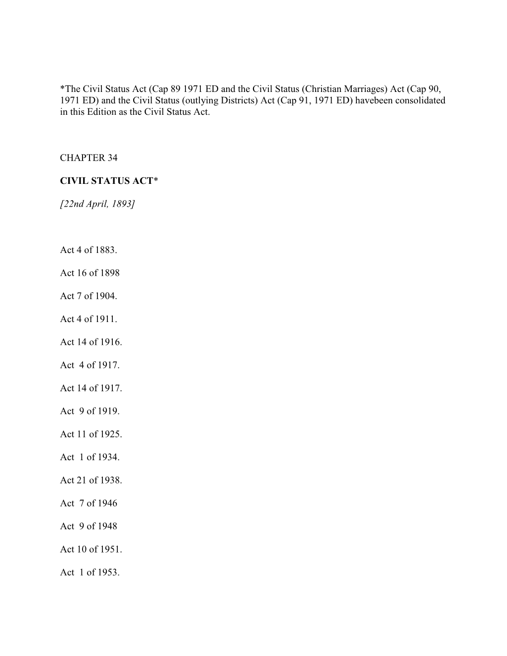(Cap 89 1971 ED and the Civil Status (Christian Marriages) Act (Cap 90