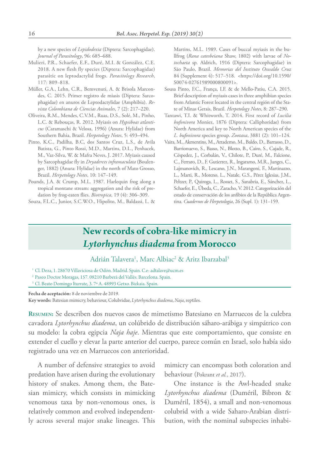 New Records of Cobra-Like Mimicry in Lytorhynchus Diademafrom Morocco