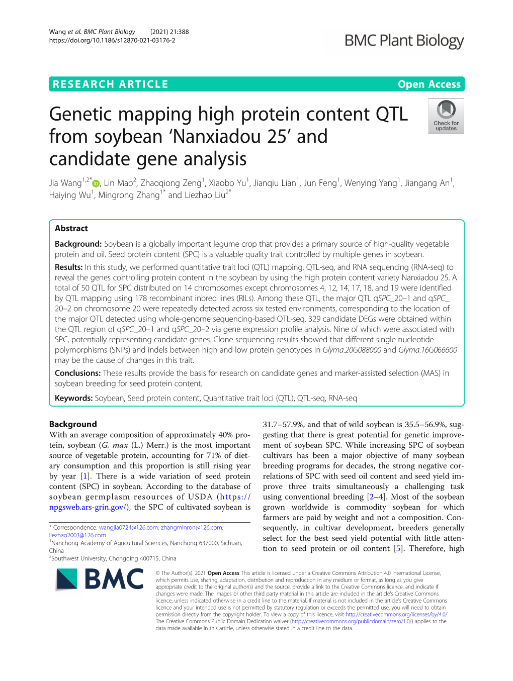 Genetic Mapping High Protein Content QTL from Soybean 'Nanxiadou