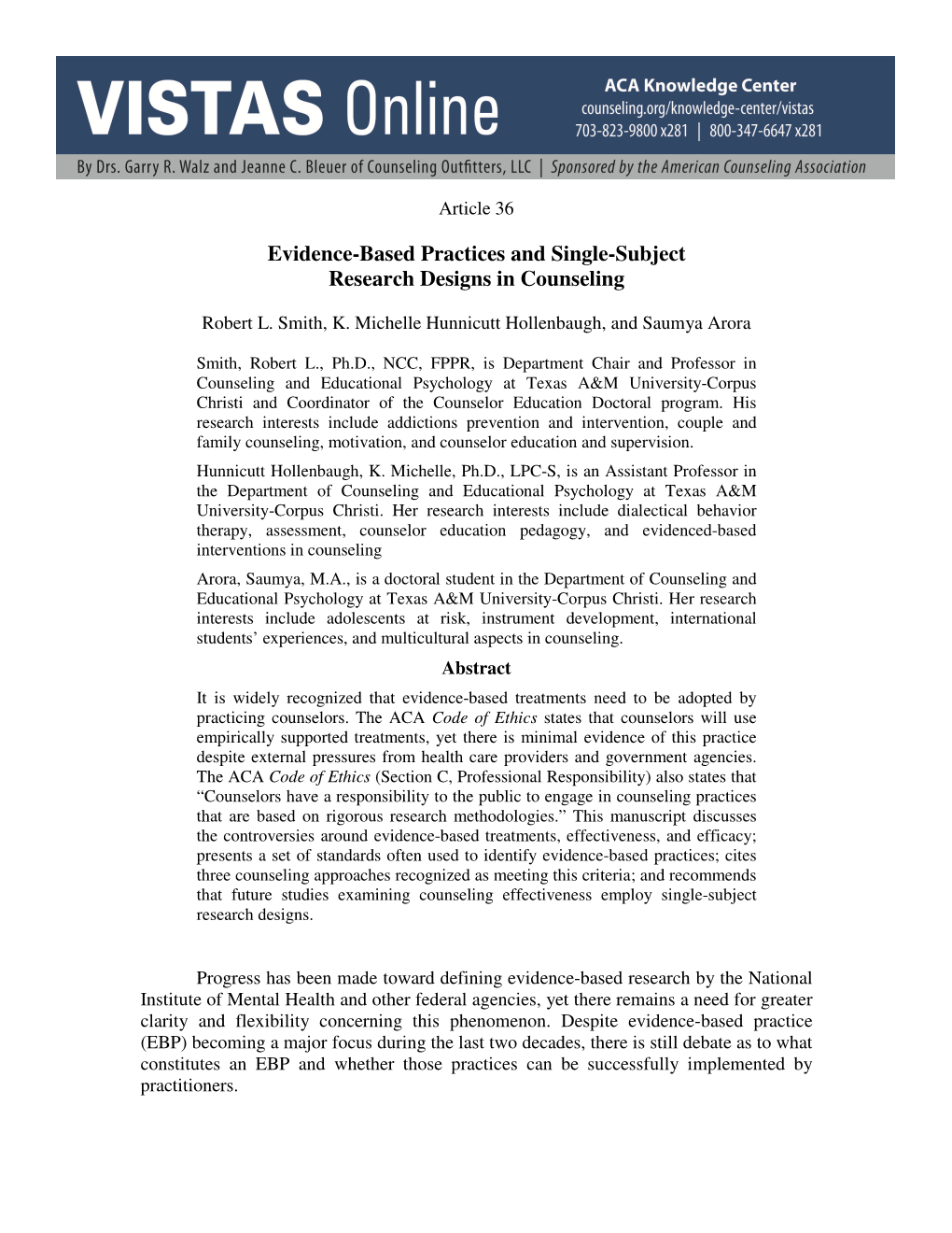 Evidence-Based Practices and Single-Subject Research Designs in Counseling