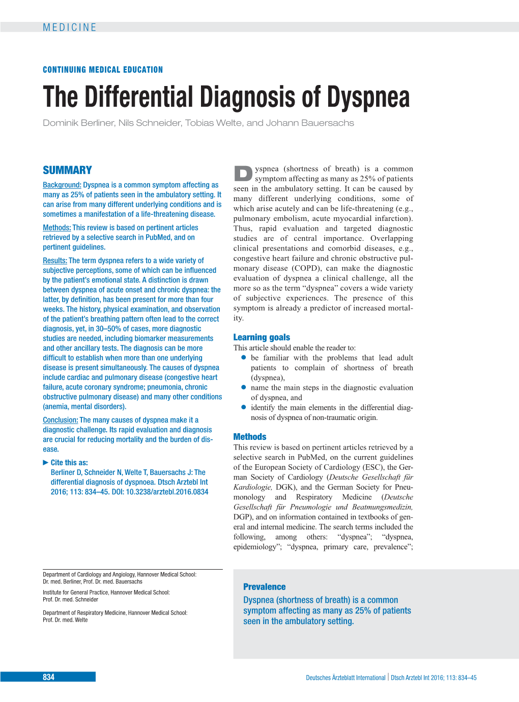 The Differential Diagnosis of Dyspnea Dominik Berliner, Nils Schneider, Tobias Welte, and Johann Bauersachs