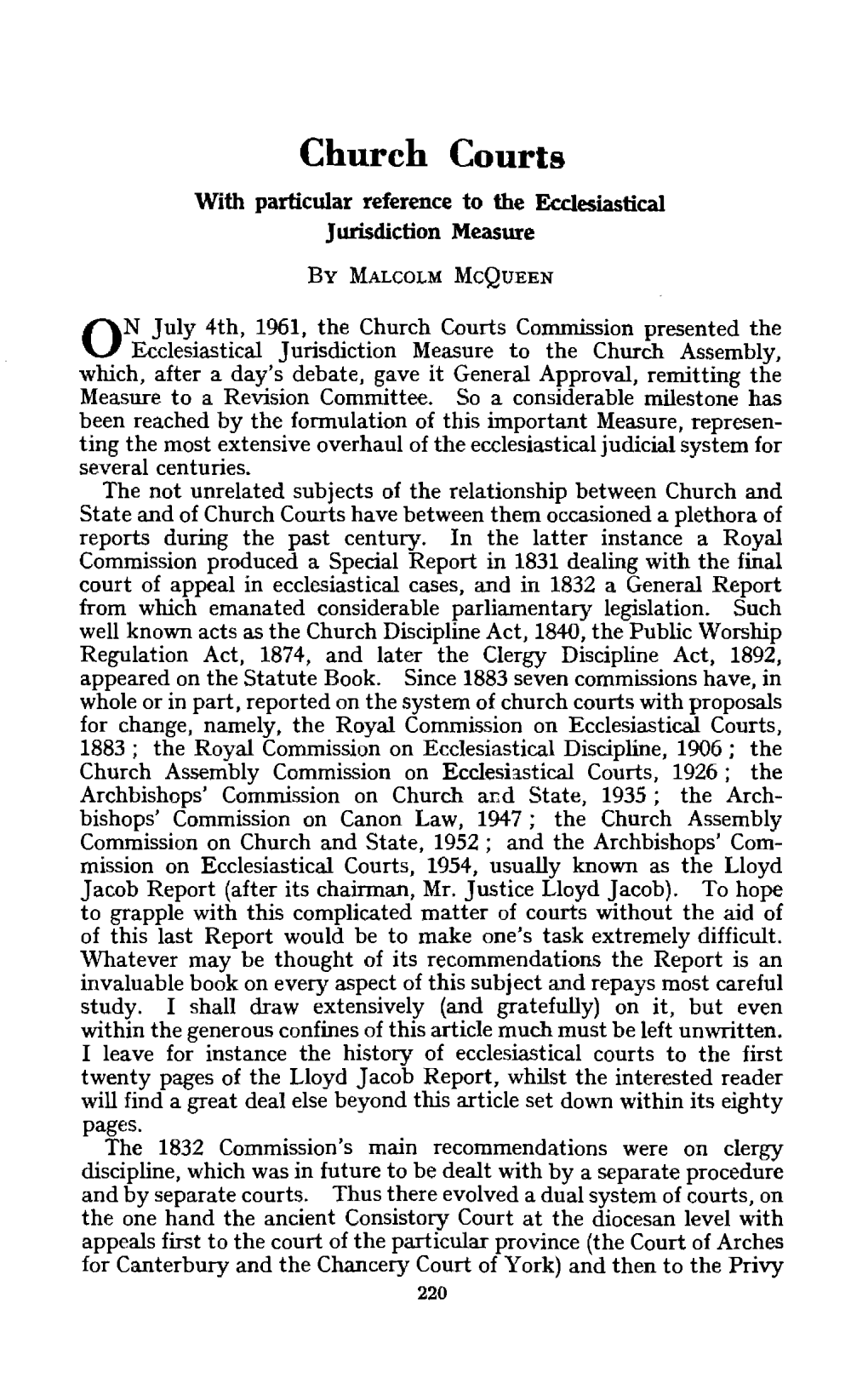 Church Courts with Particular Reference to the Ecclesiastical Jurisdiction Measure