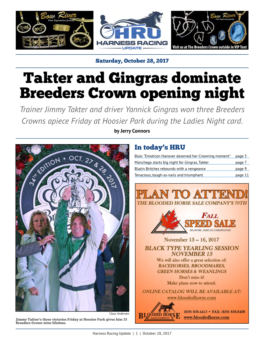 Takter and Gingras Dominate Breeders Crown Opening Night