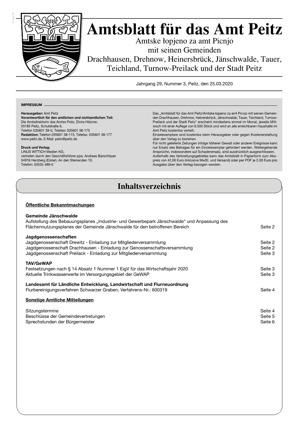 Amtsblatt Für Das Amt Peitz