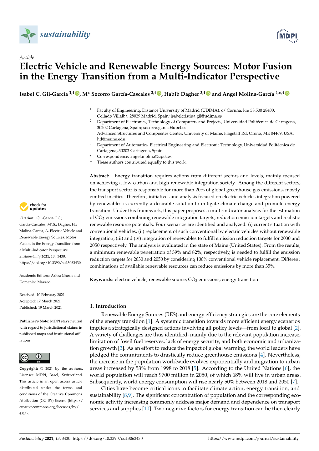 Electric Vehicle and Renewable Energy Sources: Motor Fusion in the Energy Transition from a Multi-Indicator Perspective