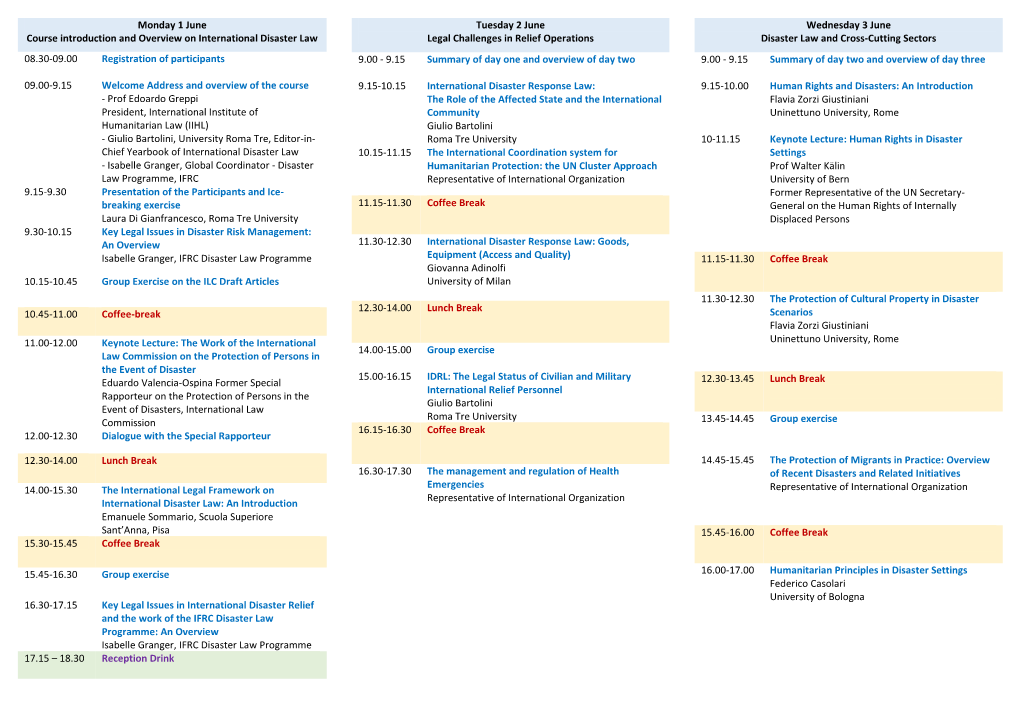 Monday 1 June Course Introduction and Overview on International