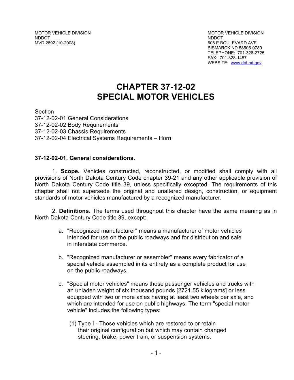 MVD 2892 Chapter 37-12-02 Special Motor Vehicles