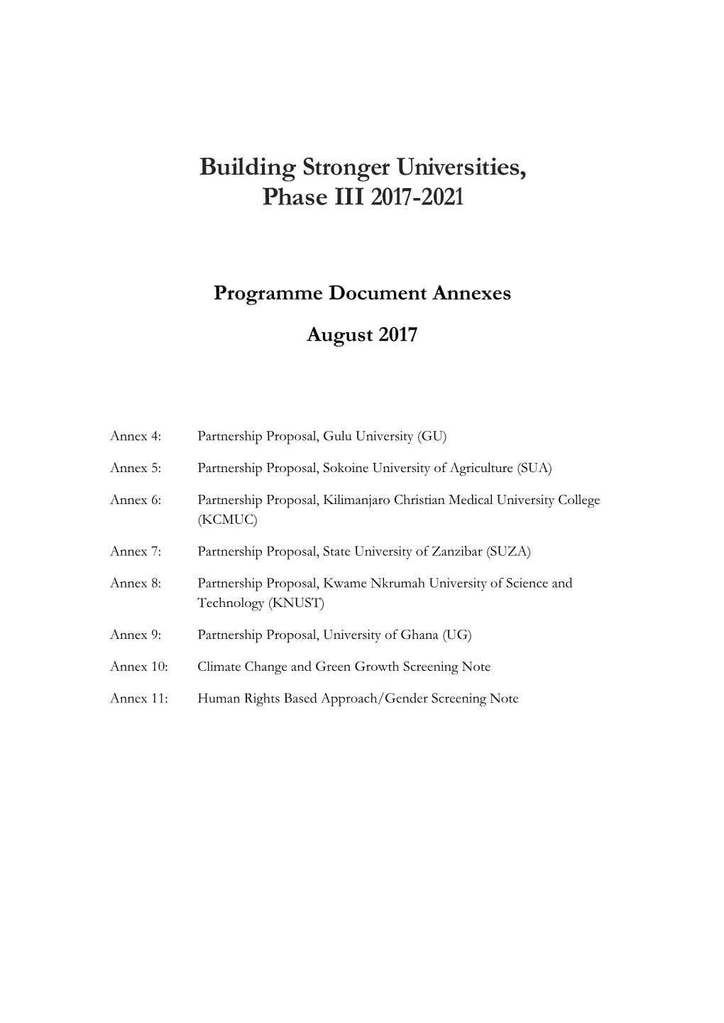 Building Stronger Universities, Phase III 2017-2021