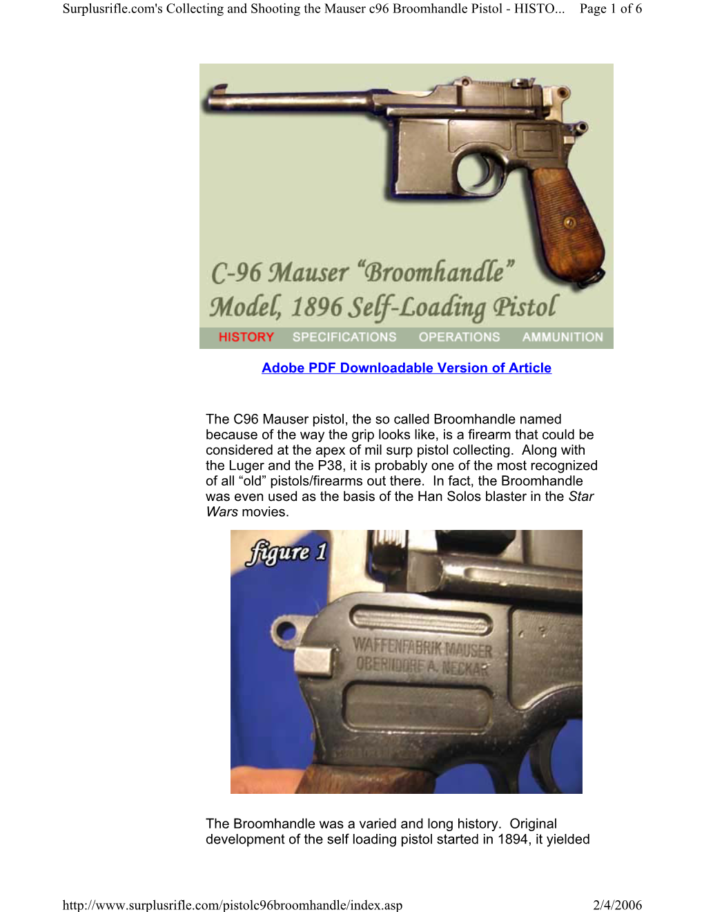 Adobe PDF Downloadable Version of Article the C96 Mauser Pistol, The