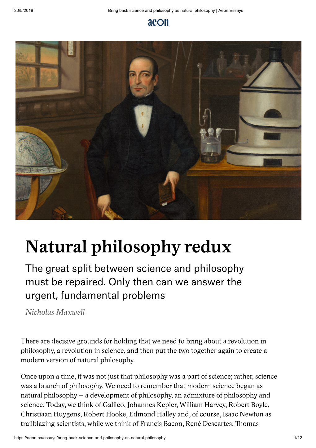 Natural Philosophy Redux the Great Split Between Science and Philosophy Must Be Repaired