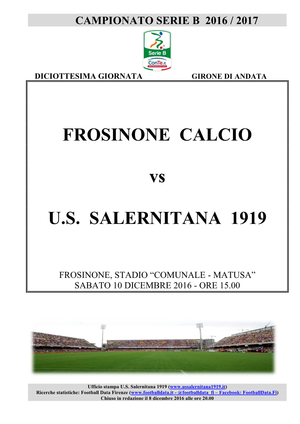 FROSINONE CALCIO Vs U.S. SALERNITANA 1919