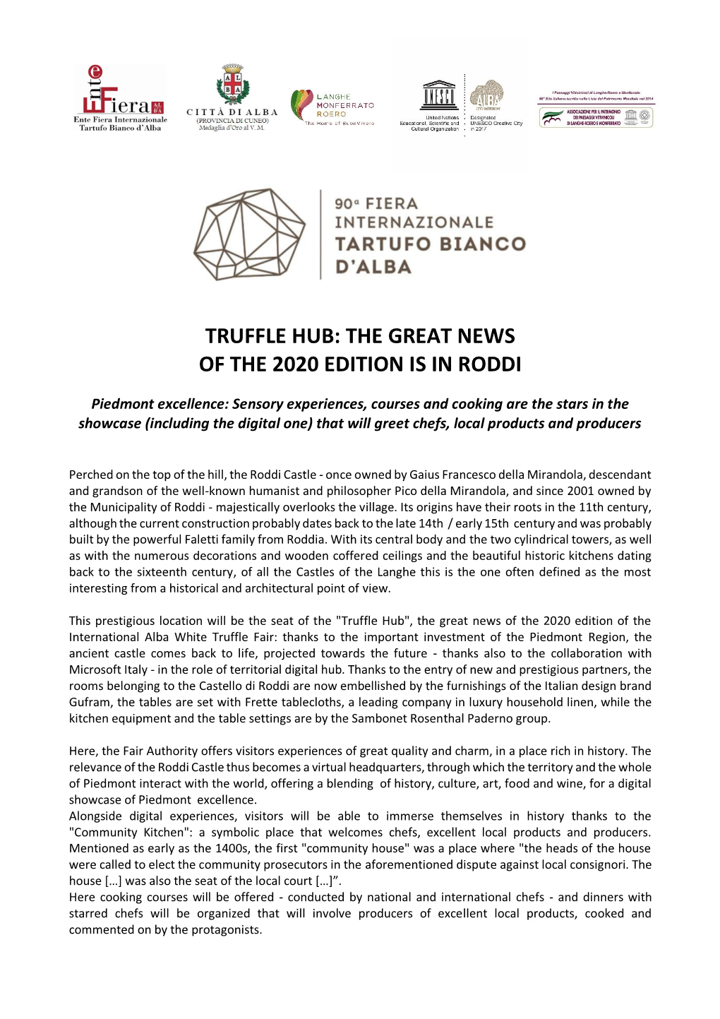 Truffle Hub: the Great News of the 2020 Edition Is in Roddi