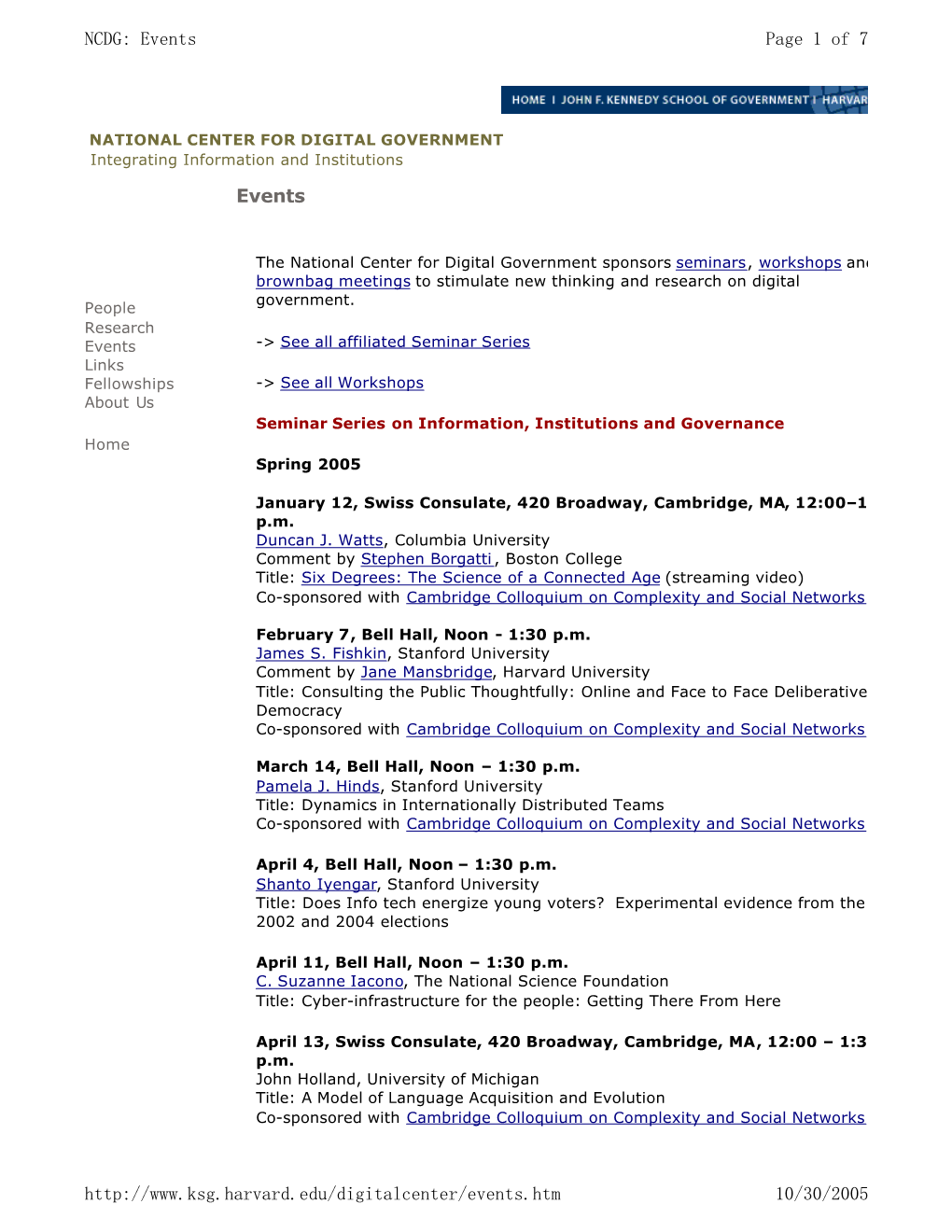 Events Page 1 of 7 NCDG: Events 10/30/2005