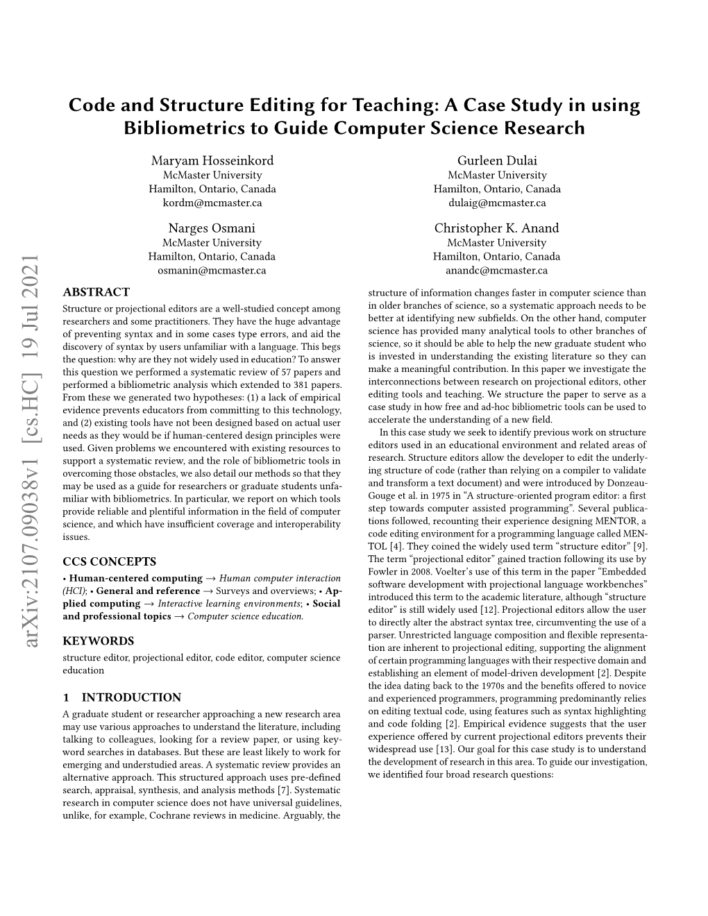 A Case Study in Using Bibliometrics to Guide Computer Science Research