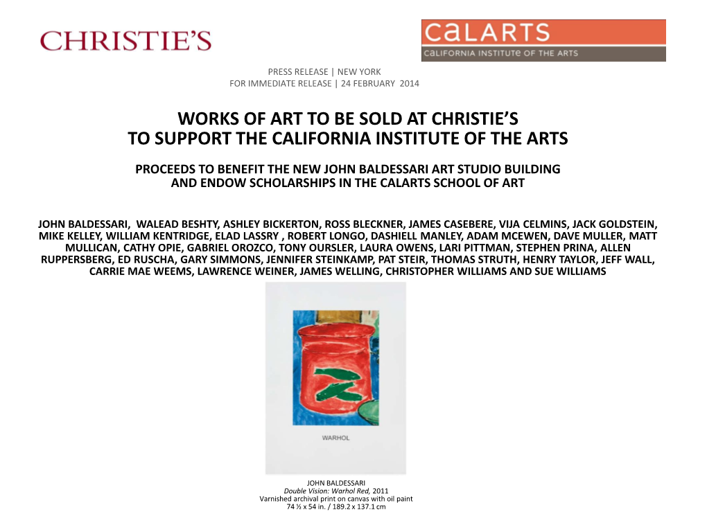 Works of Art to Be Sold at Christie's to Support The