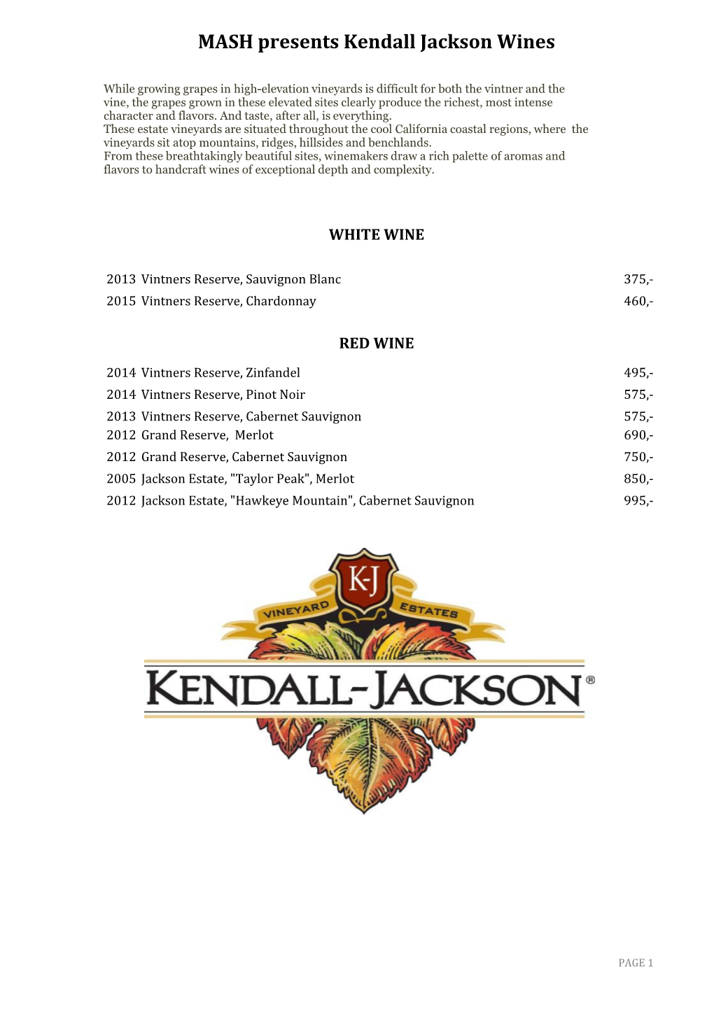 MASH Presents Kendall Jackson Wines