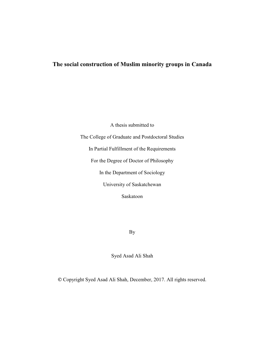 The Social Construction of Muslim Minority Groups in Canada