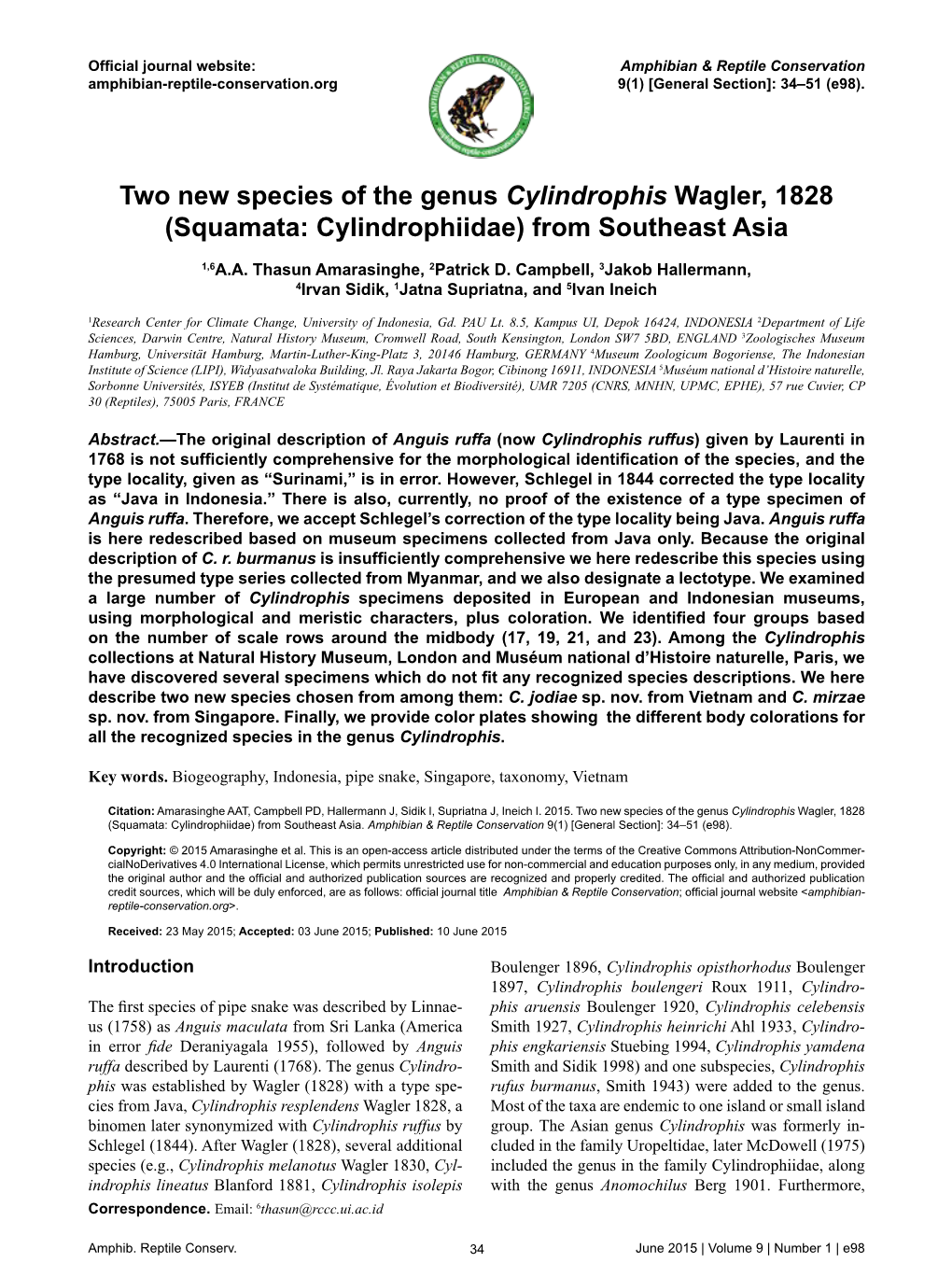 Two New Species of the Genus Cylindrophis Wagler, 1828 (Squamata: Cylindrophiidae) from Southeast Asia