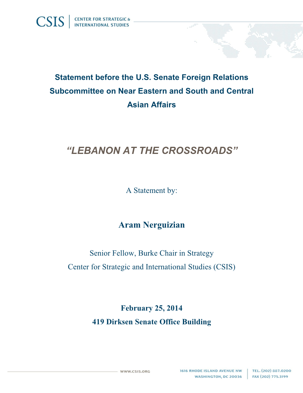 “Lebanon at the Crossroads”