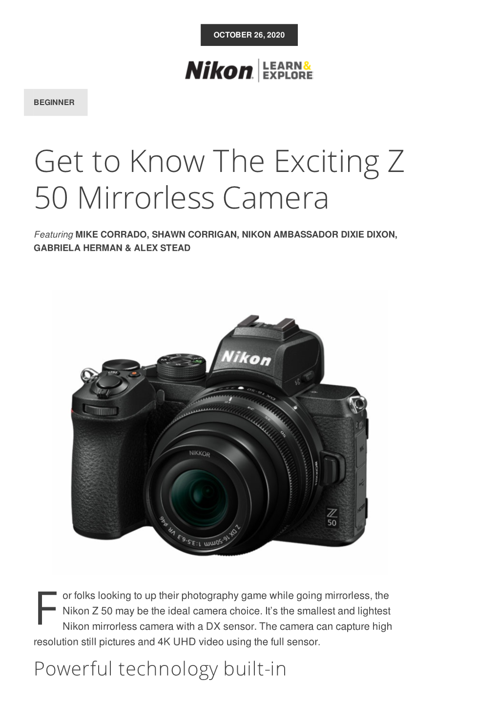 Get to Know the Exciting Z 50 Mirrorless Camera