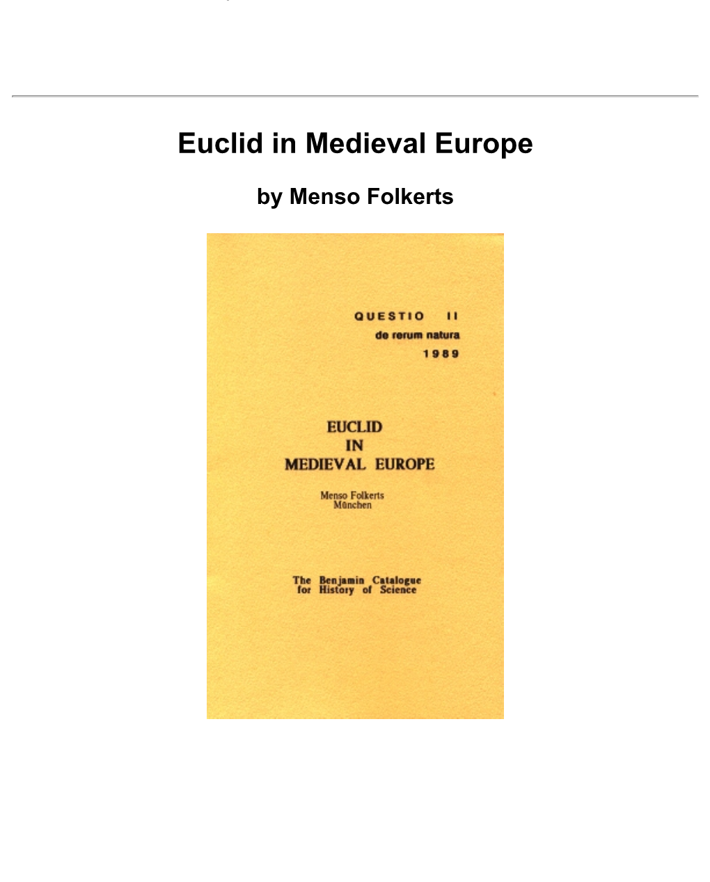 Menso Folkerts' Medieval List of Euclid Manuscripts