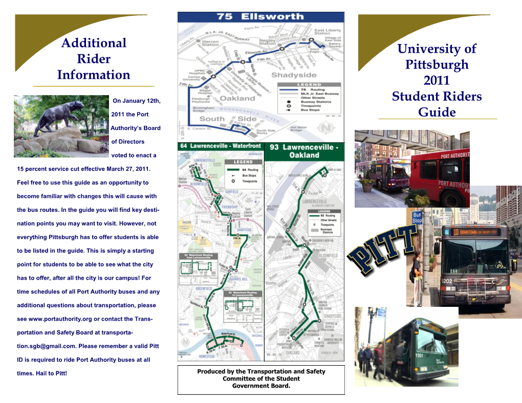University of Pittsburgh 2011 Student Riders Guide Additional Rider