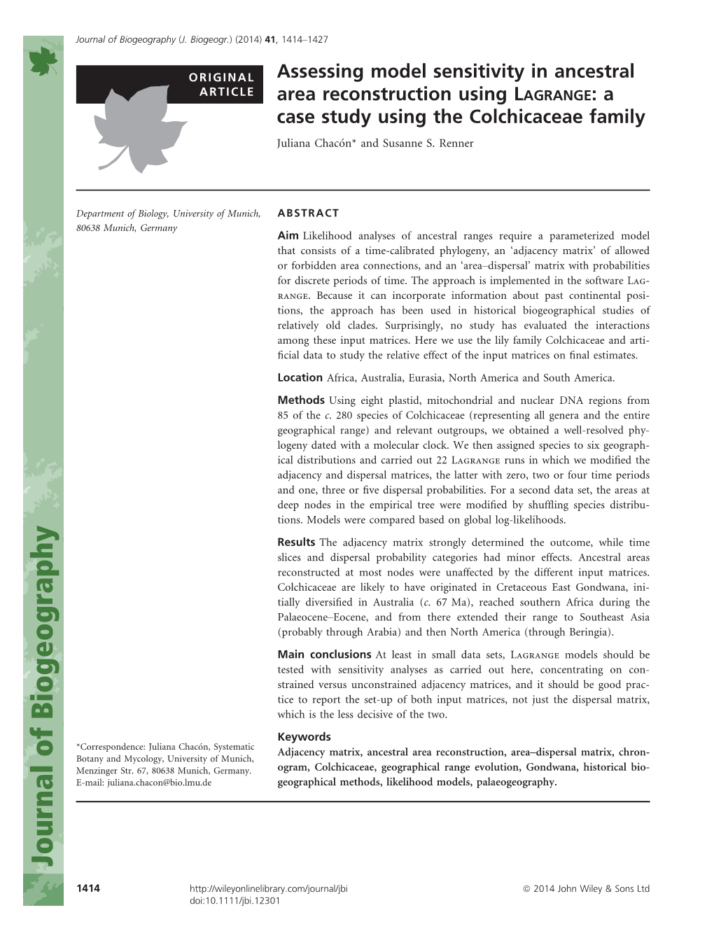 Assessing Model Sensitivity in Ancestral Area Reconstruction Using