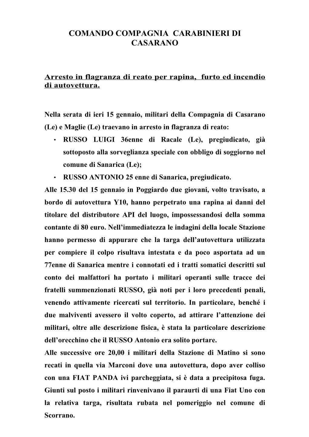 Comando Provinciale Carabinieri Di Lecce