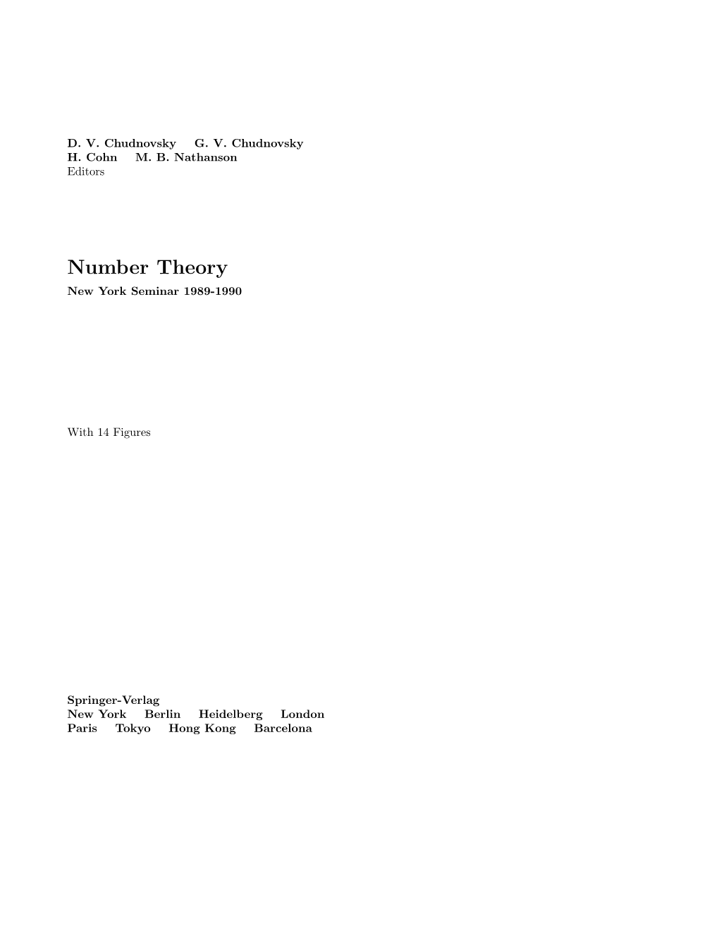 Number Theory New York Seminar 1989-1990