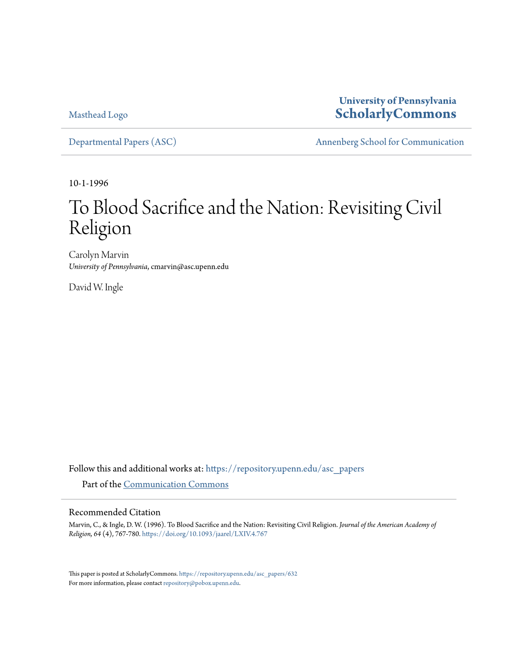 To Blood Sacrifice and the Nation: Revisiting Civil Religion