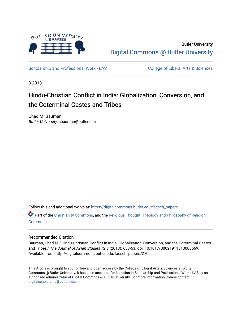 Hindu-Christian Conflict in India: Globalization, Conversion, and the Coterminal Castes and Tribes