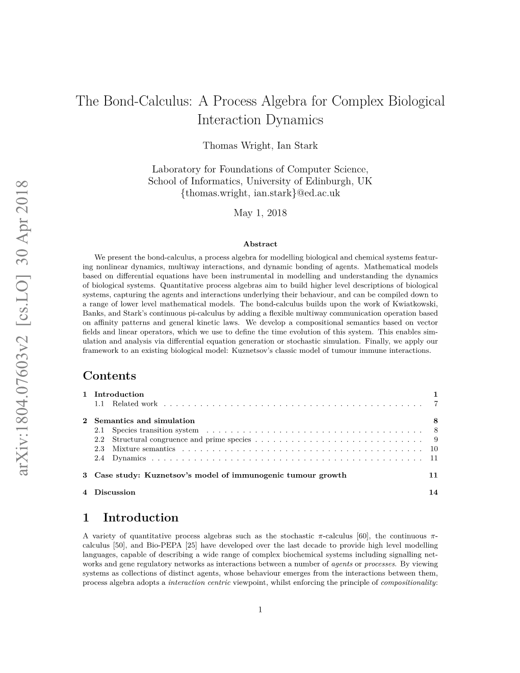 The Bond-Calculus: a Process Algebra for Complex Biological Interaction Dynamics