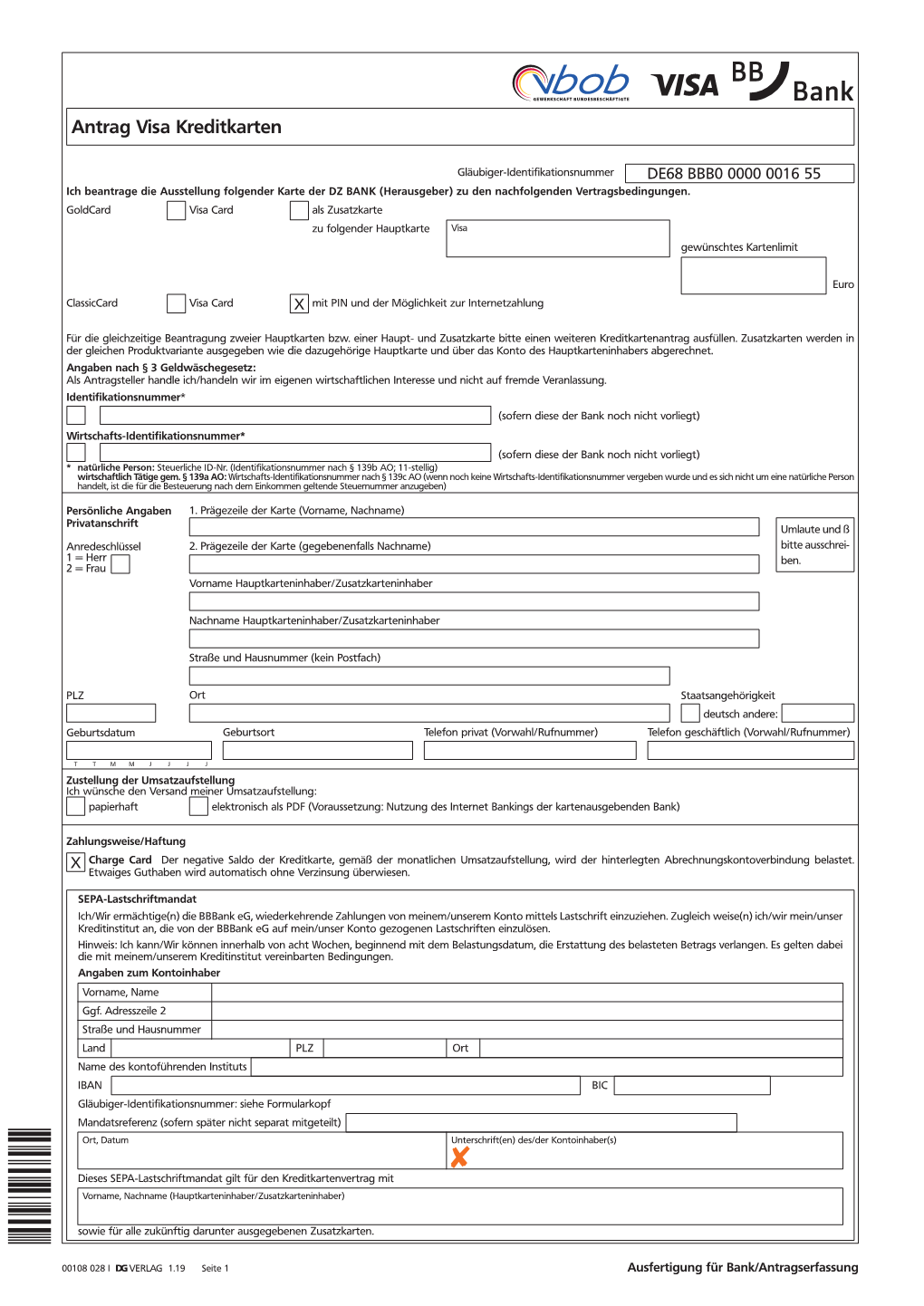 00108028 Antrag Für Visa Kreditkarten VBOB