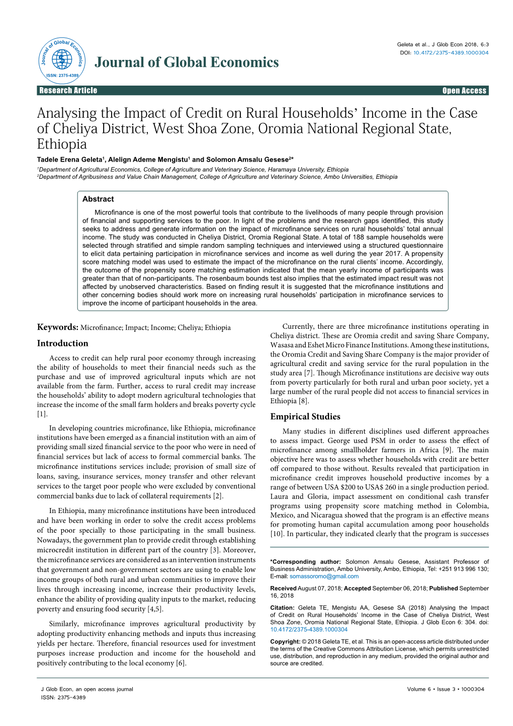 Analysing the Impact of Credit on Rural Households' Income in The