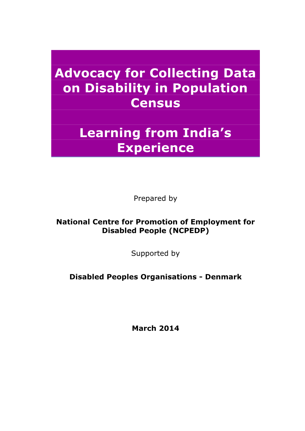 Advocacy for Collecting Data on Disability in Population Census