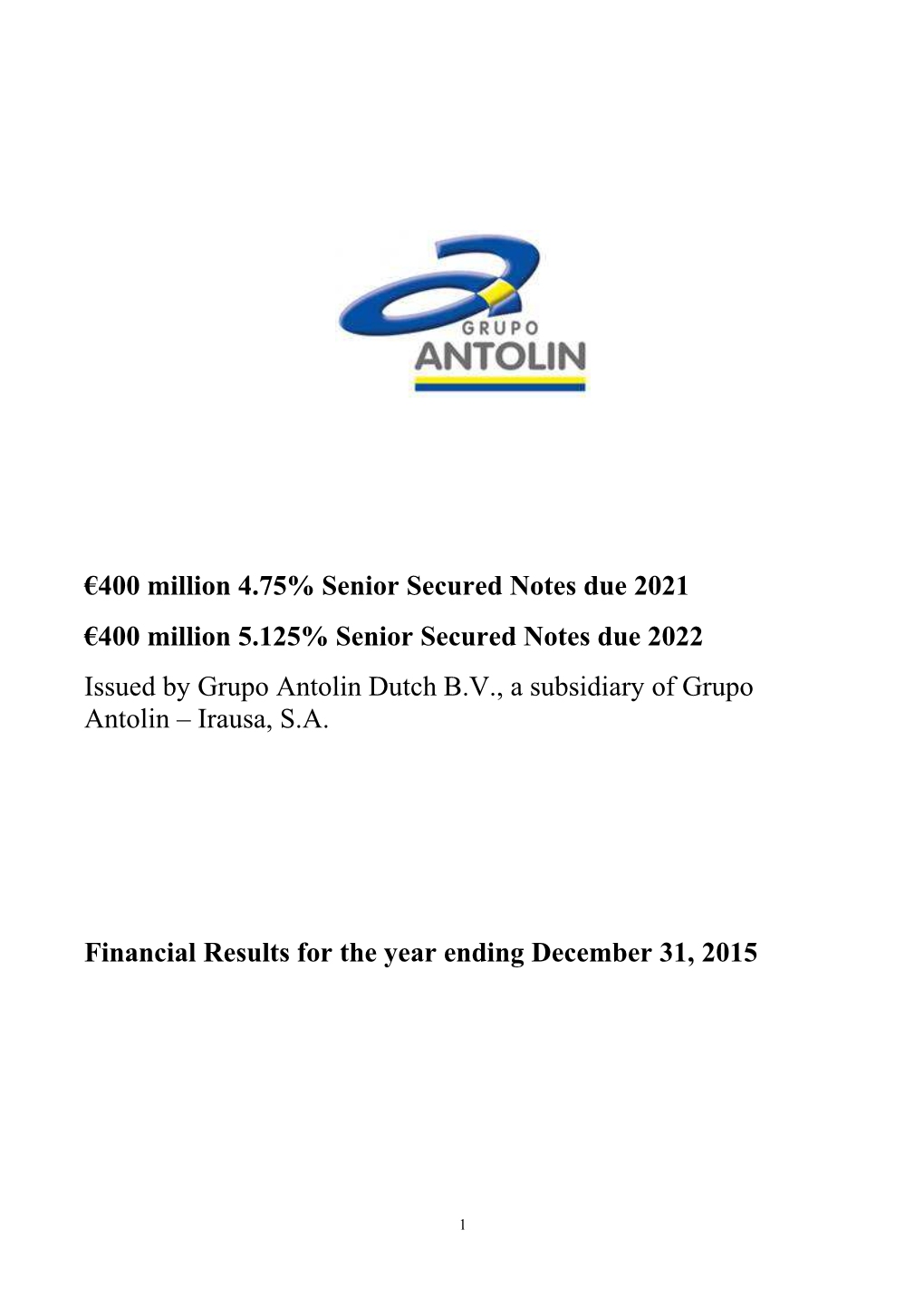 Grupo Antolin FY 2015 Results