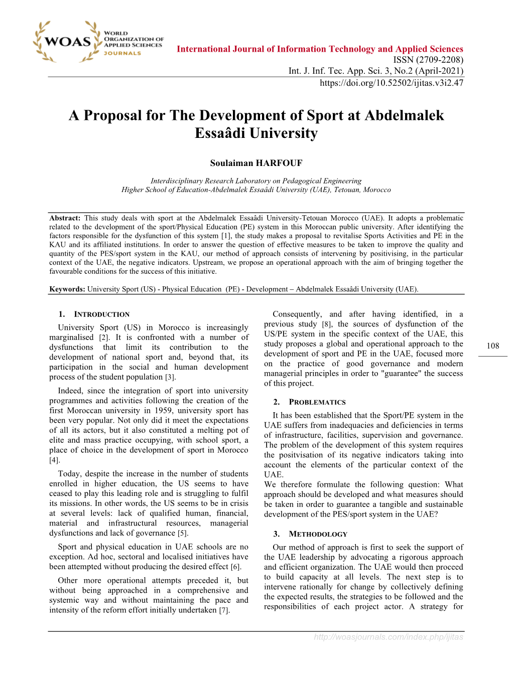 A Proposal for the Development of Sport at Abdelmalek Essaâdi University